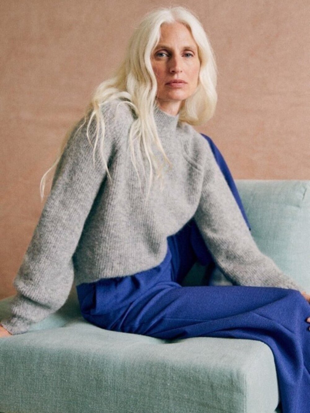 Like New Sezane Otis Alpaca Blend Mock Neck Sweater Light Grey Medium